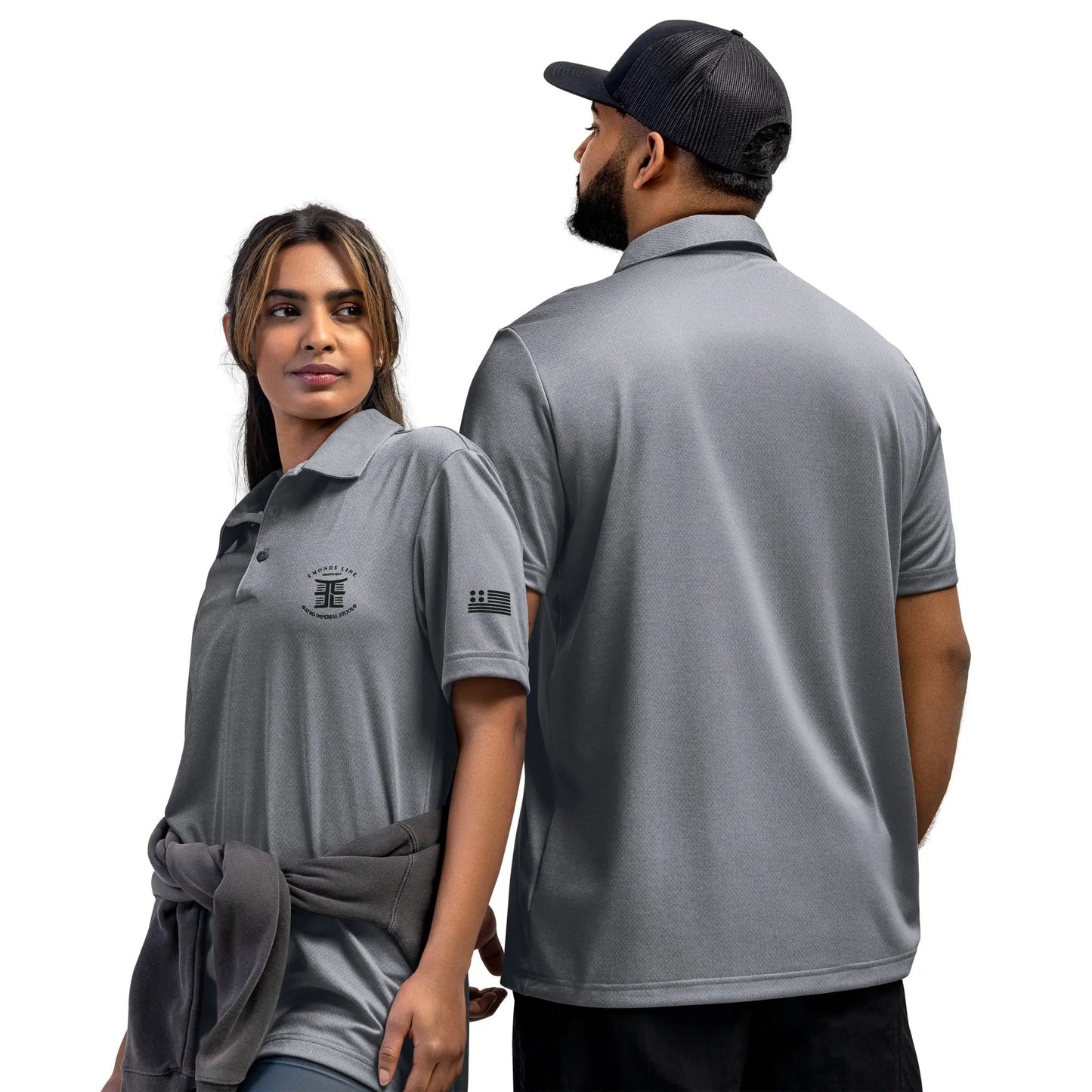 Emonds Line Space Dye Polo — front and back view