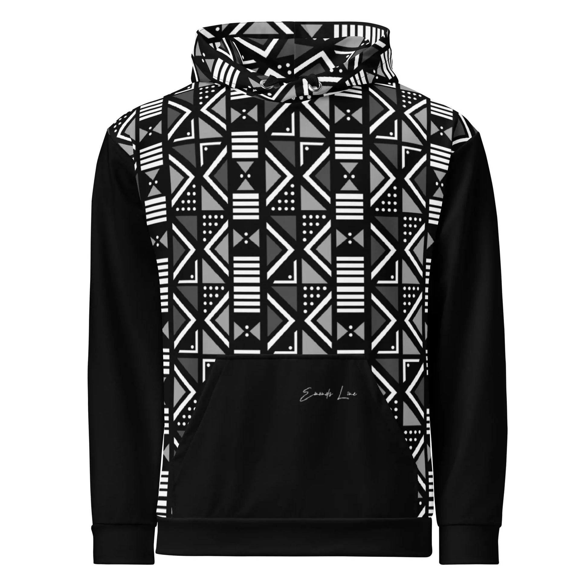 Emonds Line Akan Unisex Hoodie — front view all-over print recycled Afro hoodie