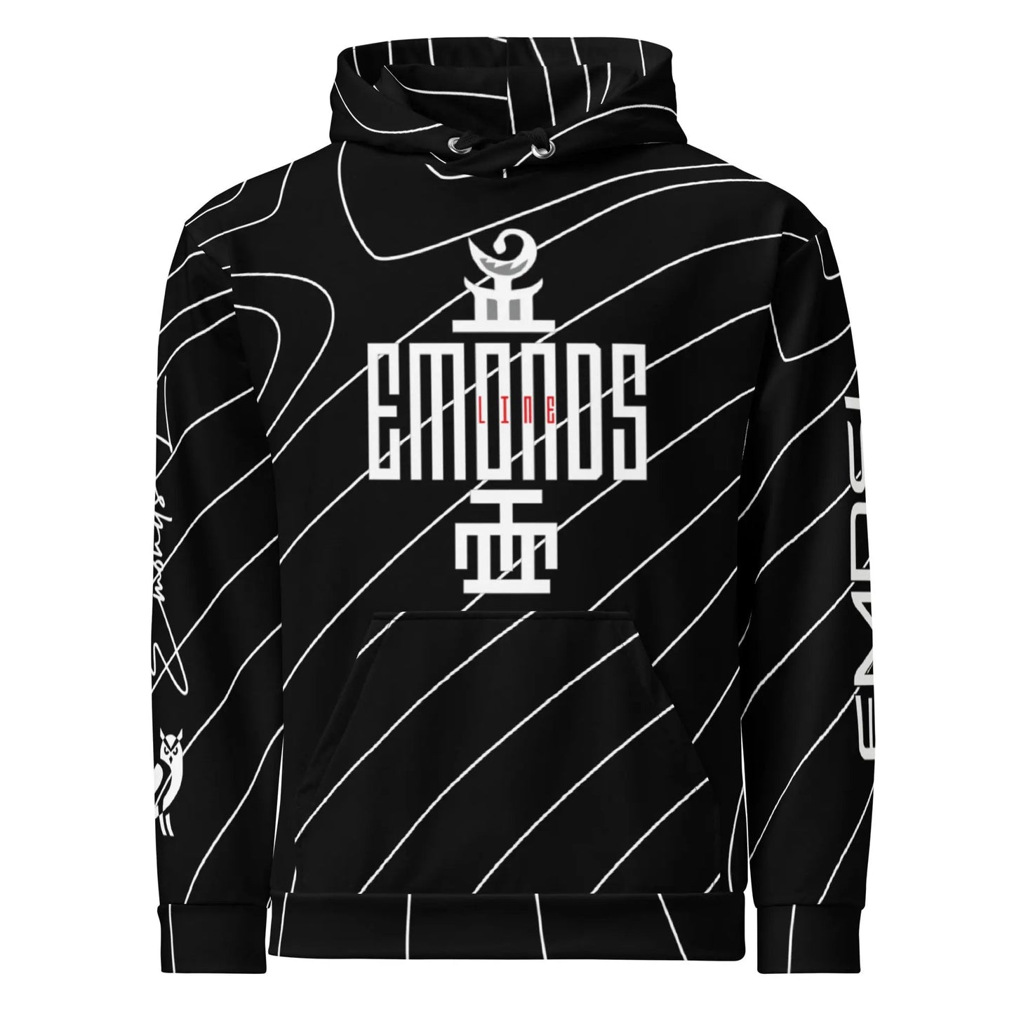 Emonds Line Noir Empire Oversized Hoodie — front view minimalist streetwear hoodie