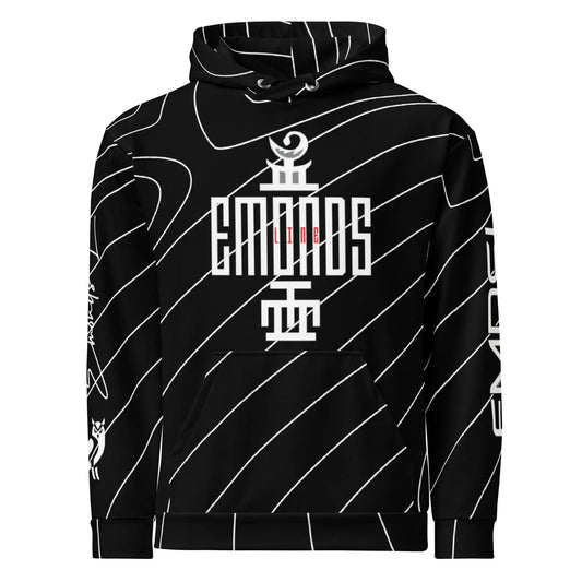 Emonds Line Noir Empire Oversized Hoodie — front view minimalist streetwear hoodie