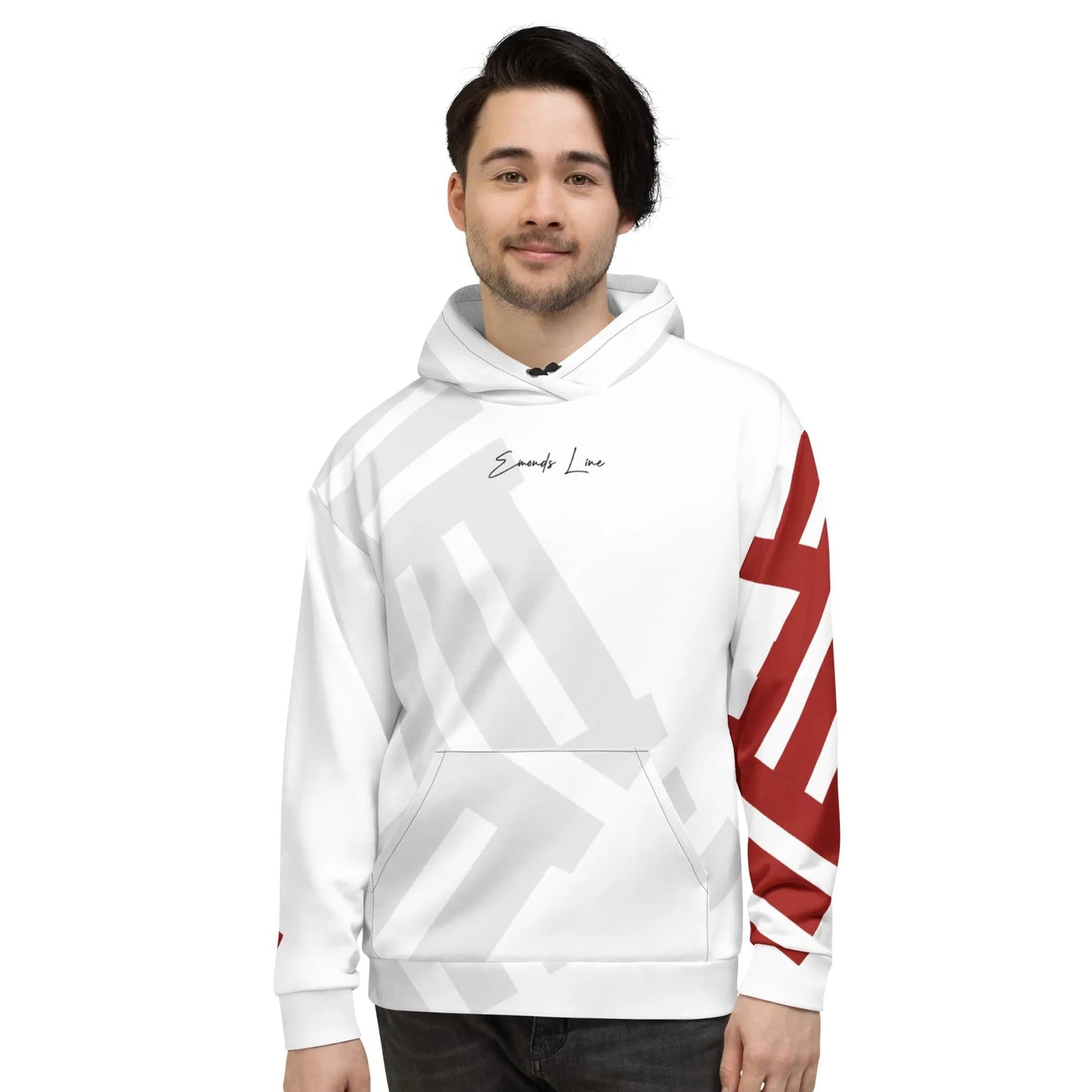 Emonds Line Grey Line Recycled Hoodie — front view unisex recycled streetwear hoodie