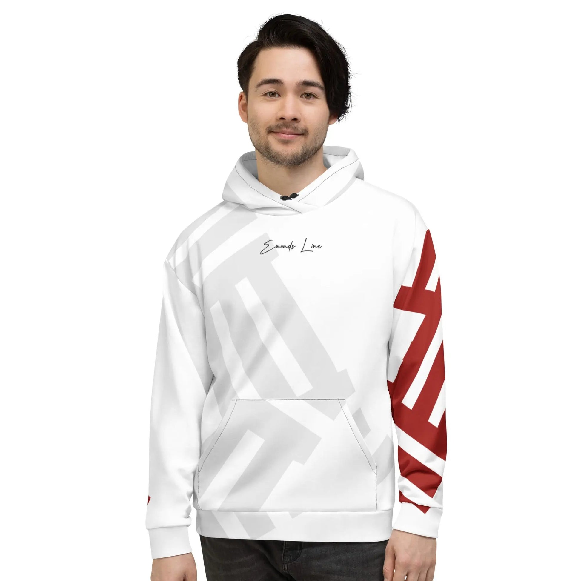 Emonds Line Grey Line Recycled Hoodie — front view unisex recycled streetwear hoodie