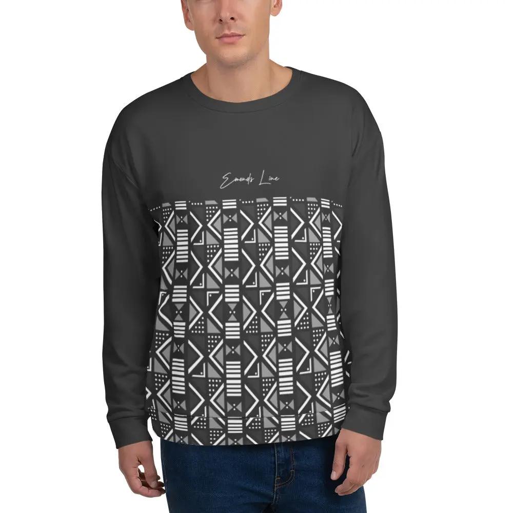 Emonds Line Akan Unisex Sweatshirt — front view Akan pattern recycled sweatshirt