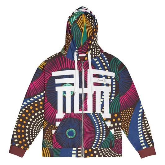 Emonds Line Heritage Zip Hoodie — front view all-over print Afro recycled zip hoodie