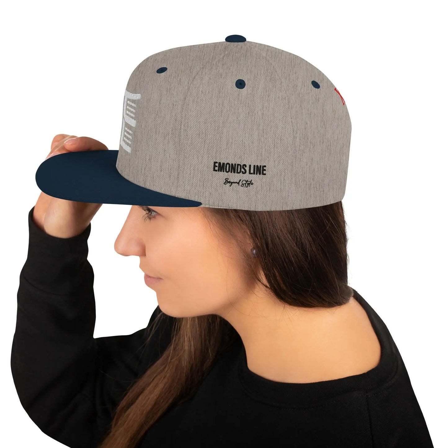 Emonds Line Snapback Grey Navy — left side view