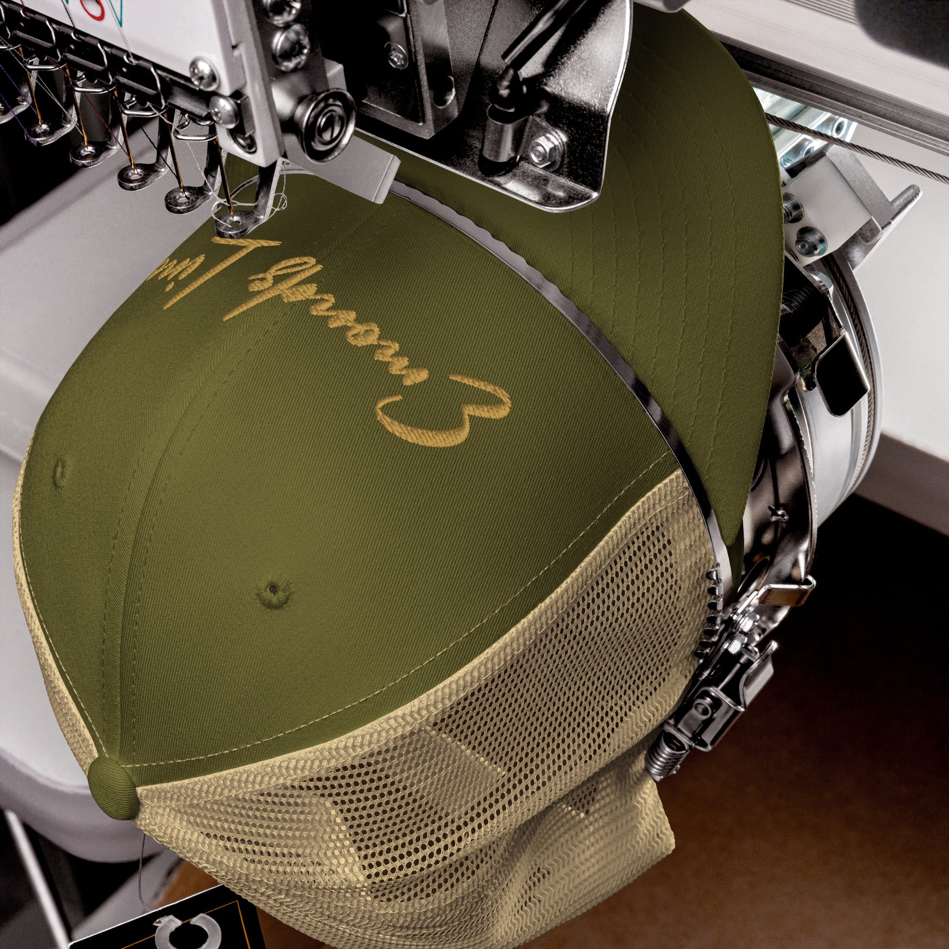 Emonds Line Trucker Cap — front detail view