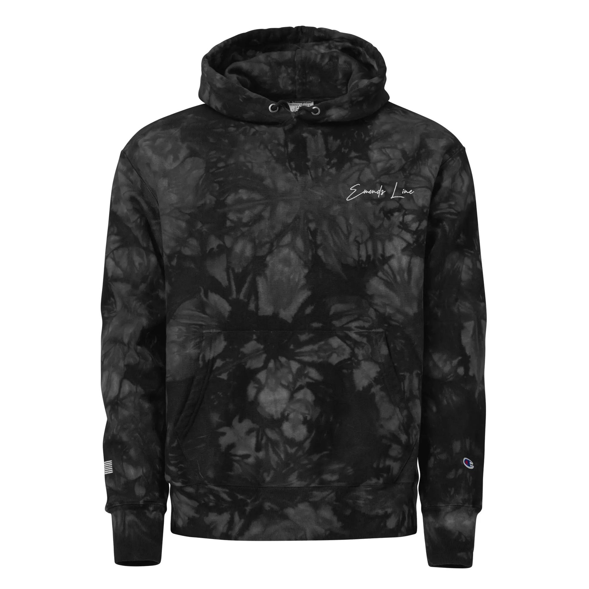 Emonds Line Darkone Tie-Dye Heavyweight Hoodie Black — front view premium streetwear hoodie