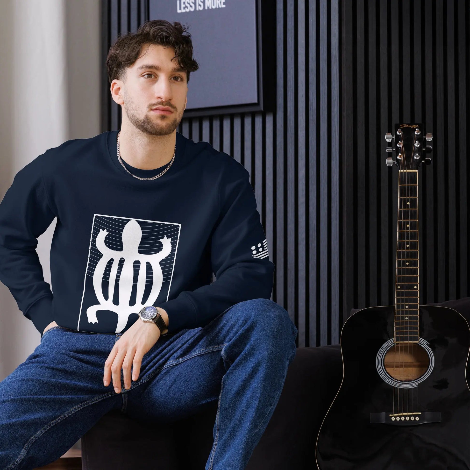 Emonds Line EcoBlend Sweatshirt French Navy — front view unisex eco sweatshirt