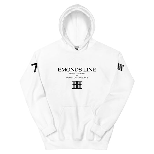 Emonds Line CozyBlend Hoodie White — front view, unisex streetwear hoodie
