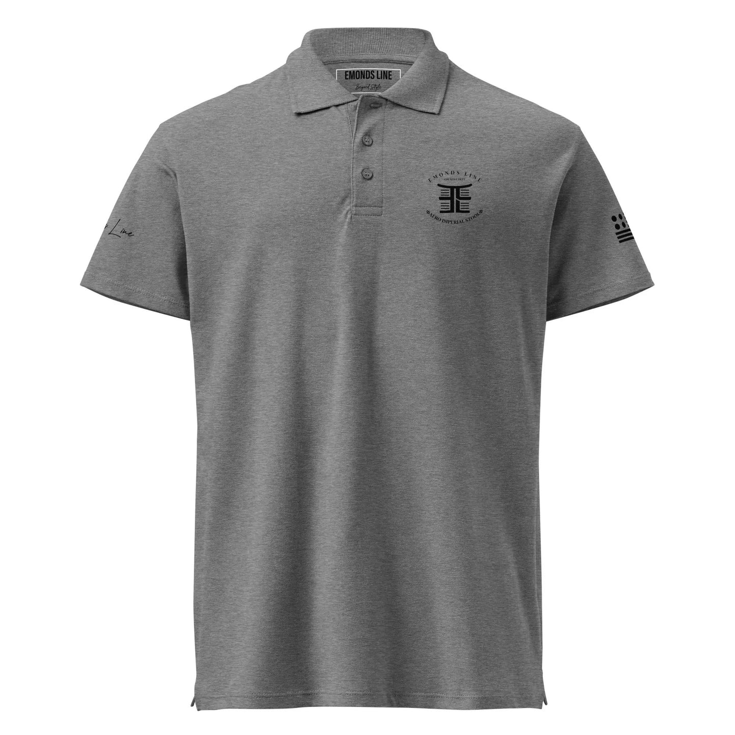 Emonds Line Premium Polo Grey Melange — front view unisex pique polo shirt